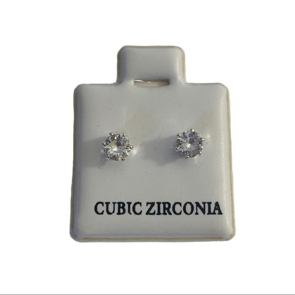 Diamond CZ Faux Silver Stud Earrings